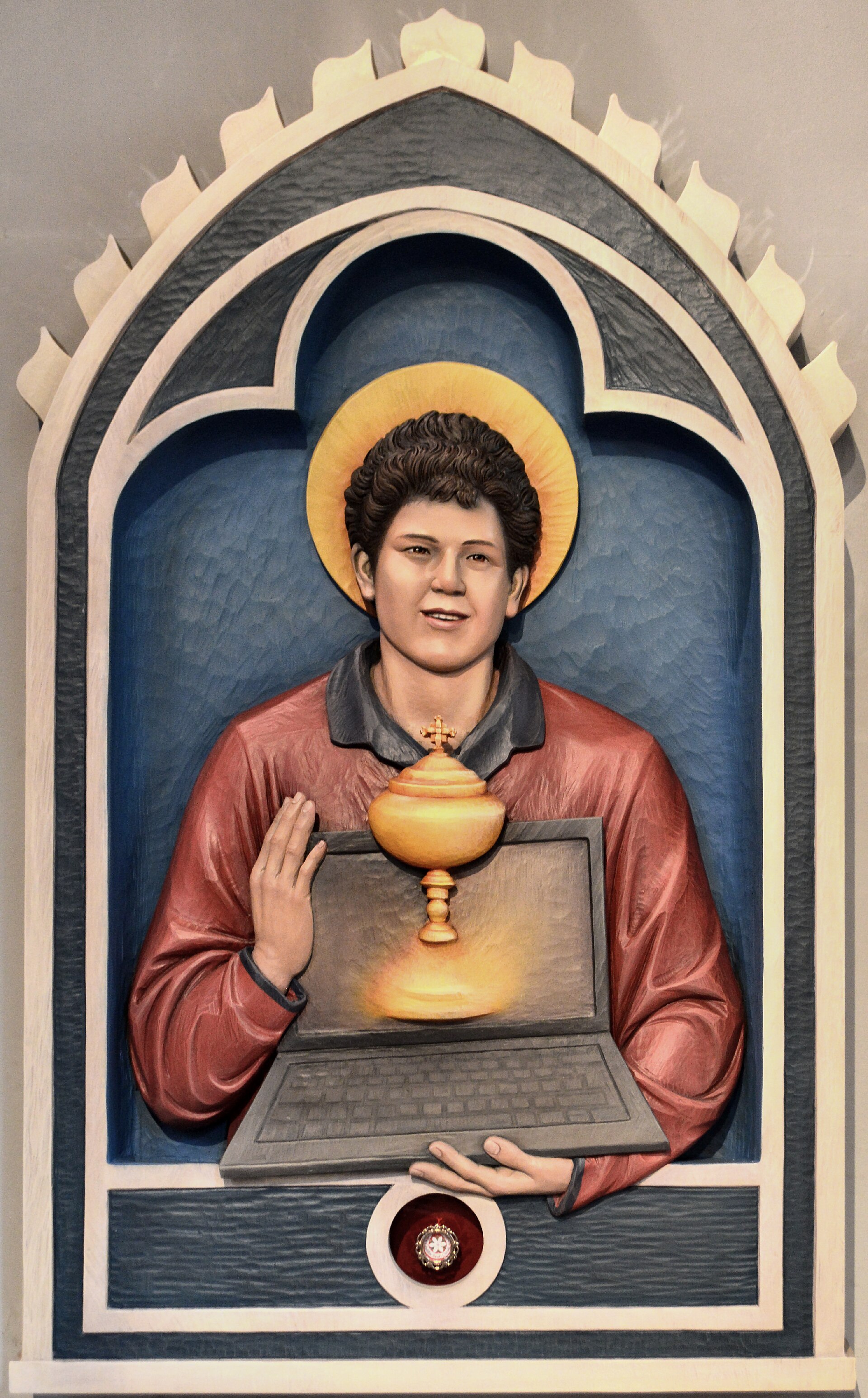 Shrine to Saint Carlo Acutis at the Corpus Christi Catholic Church in Covent Garden, London