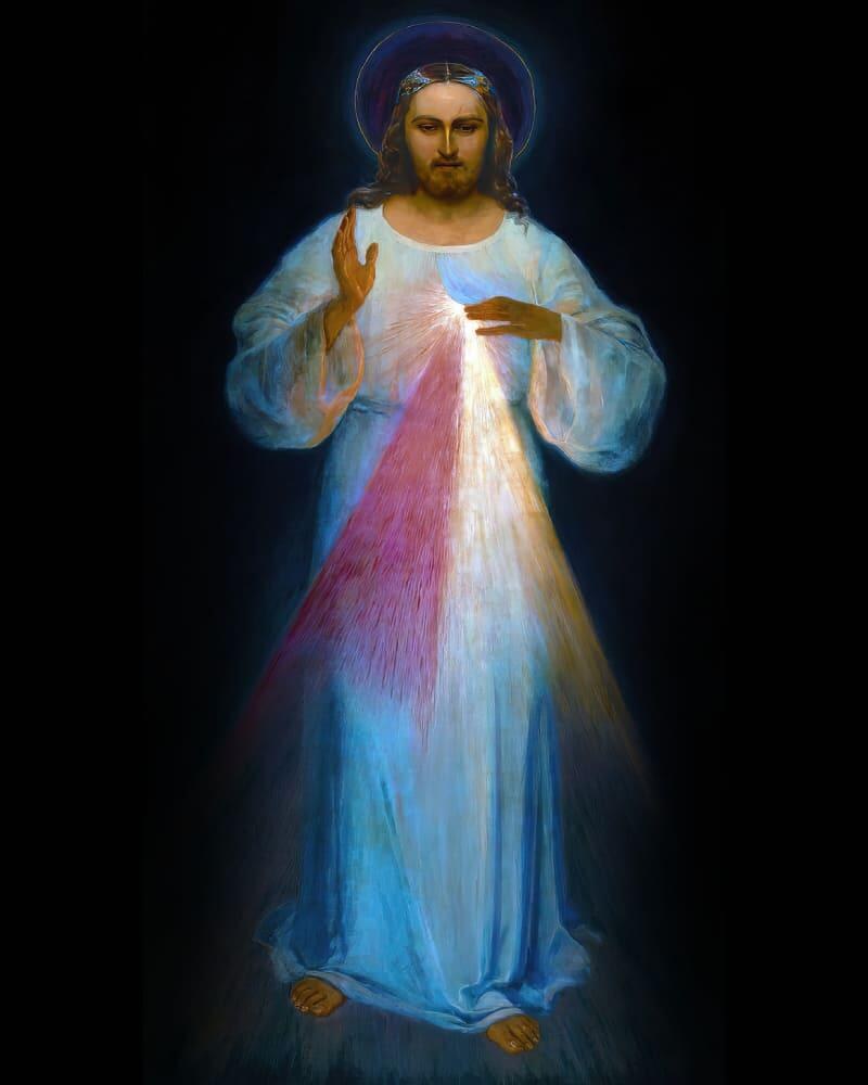 The first image of Divine Mercy, painted in 1934 by Eugeniusz Kazimirowski exactly as Sister Faustina described it